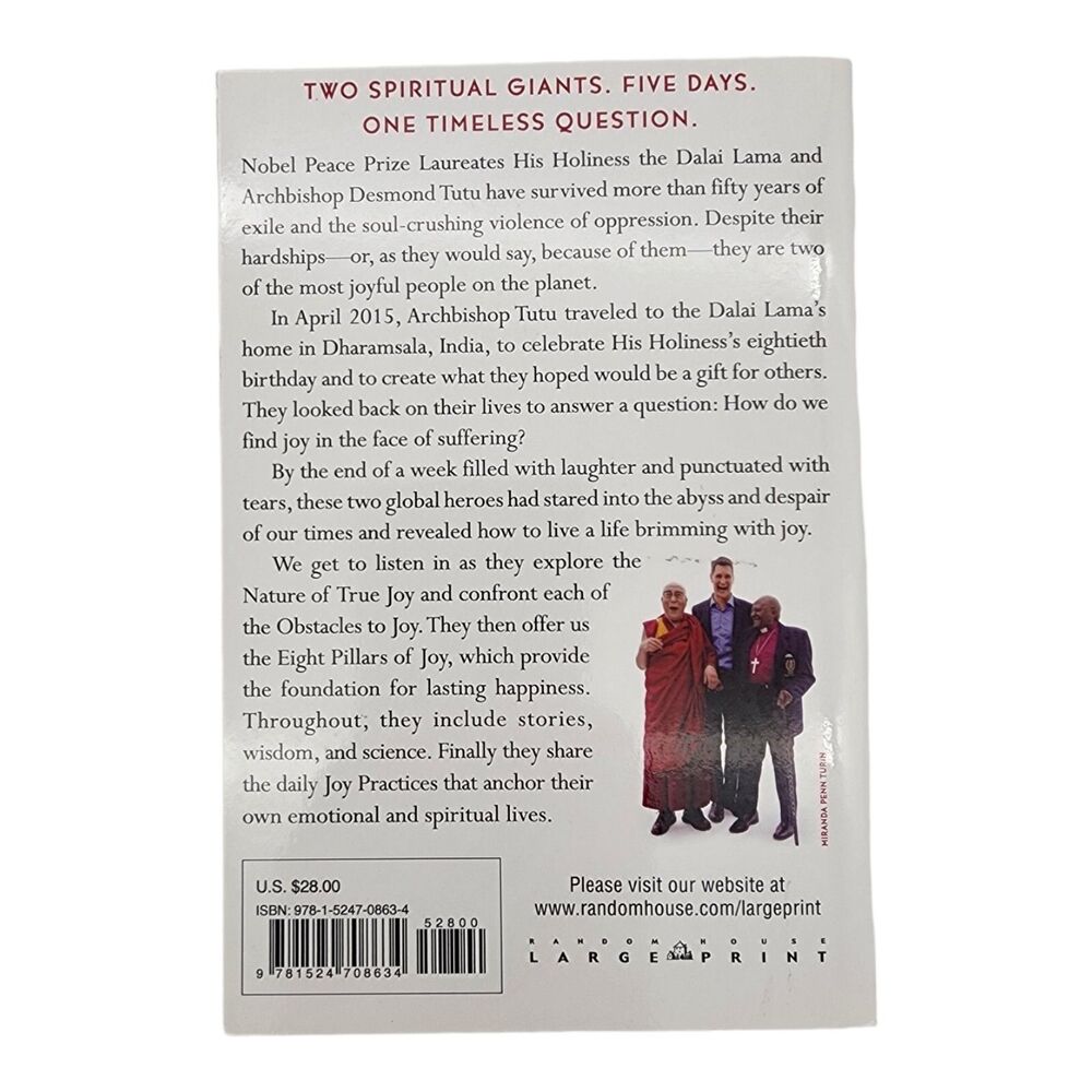 The Book of Joy Dalai Lama Desmond Tutu LARGE PRINT Paperback Random House 2016 - Picture 2 of 6